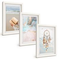 BILDER SET 3er Set - 20x30 cm Weißer Rahmen - Abstraktes Meeresbuch Boho - Weiß, Kunststoff (20/30cm) - TULUP