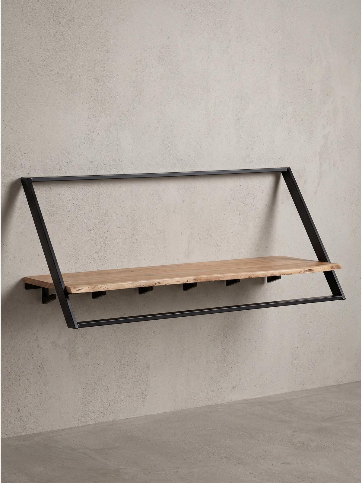WANDGARDEROBE TIETAR, Akazie Massivholz, Akazie-Schwarz, 100 x 32,5 x 40 cm - Schwarz/Akaziefarben, Metall (100/40/32.5cm) - KADIMA DESIGN