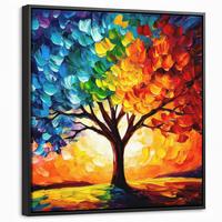 LEINWAND Bilder mit Rahmen - Baum - Kunst - Natur - Sonnenuntergang - 50x50 - Multicolor, Textil (50/50cm) - MuchoWow
