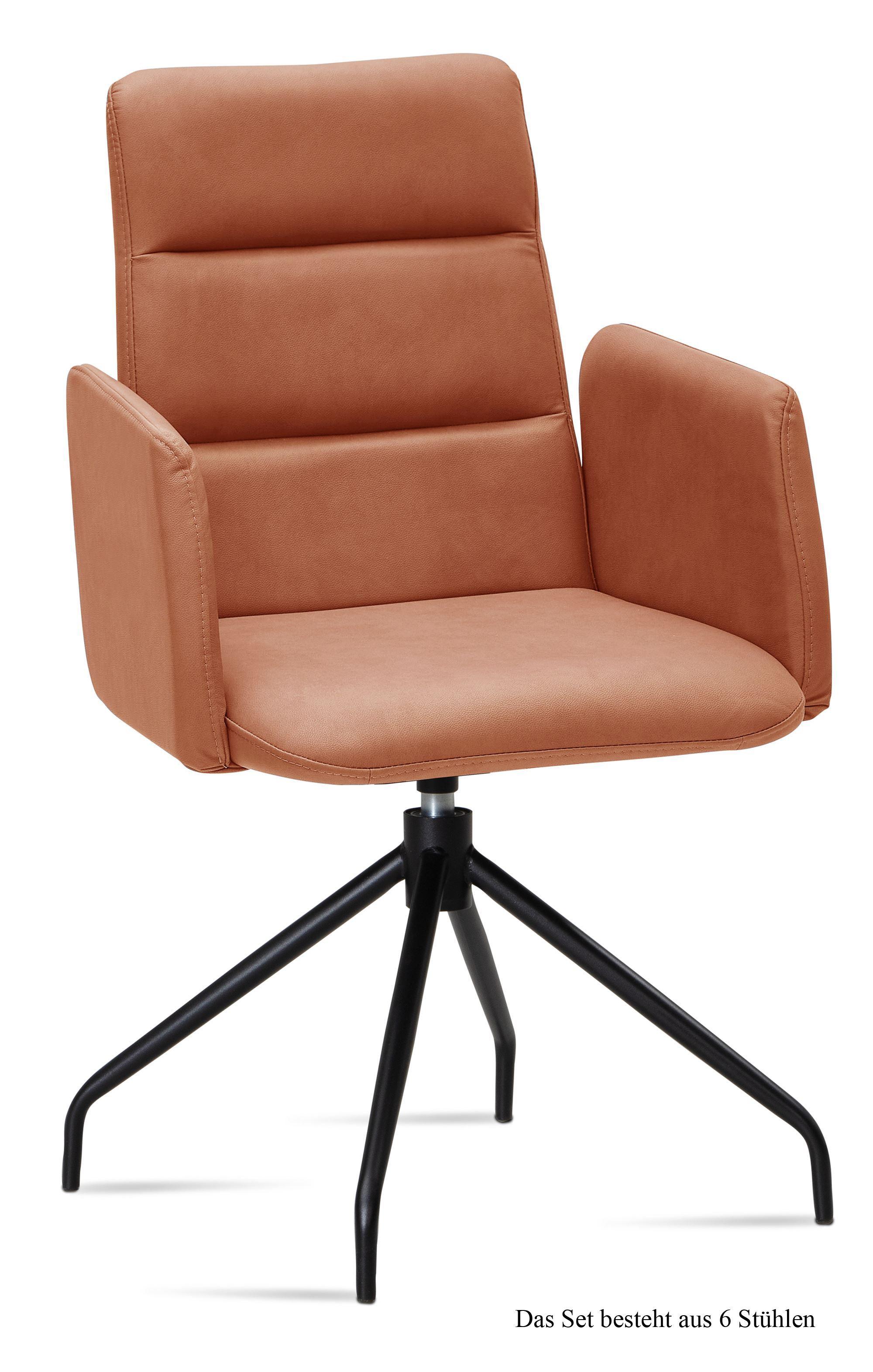 ARMLEHNSTUHL drehbar (6er-Set) Domona 52x92x60 Schwarz/Cognac - Cognac/Schwarz, Kunststoff (60/92/52cm) - 58aufmkessel