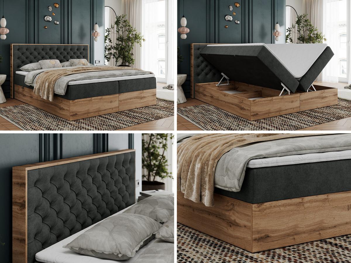 BOXBETT ALBERO 3 - 180/200 Dunkelgrau Struktur - H4 - Dunkelgrau, Holz/Textil (180/200cm) - MKS