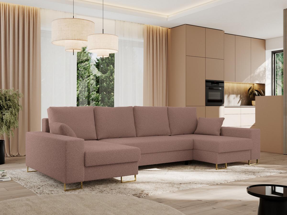 WOHNLANDSCHAFT DORIAN U Bouclé Rosa - Goldfarben/Rosa, Textil/Metall (312/85/138cm) - MKS