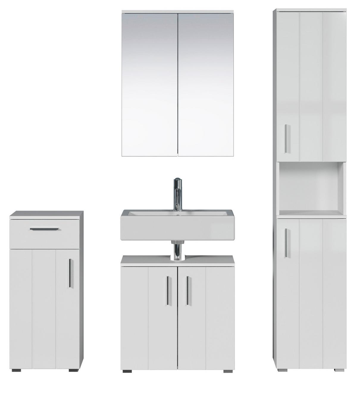 BADMÖBEL-SET weiß Hochglanz 4-teilig 164 x 192 cm, moderne Badezimmer-Schränke - Weiß Hochglanz/Silberfarben, Holzwerkstoff/Kunststoff (164/192/32cm) - Top.Furn