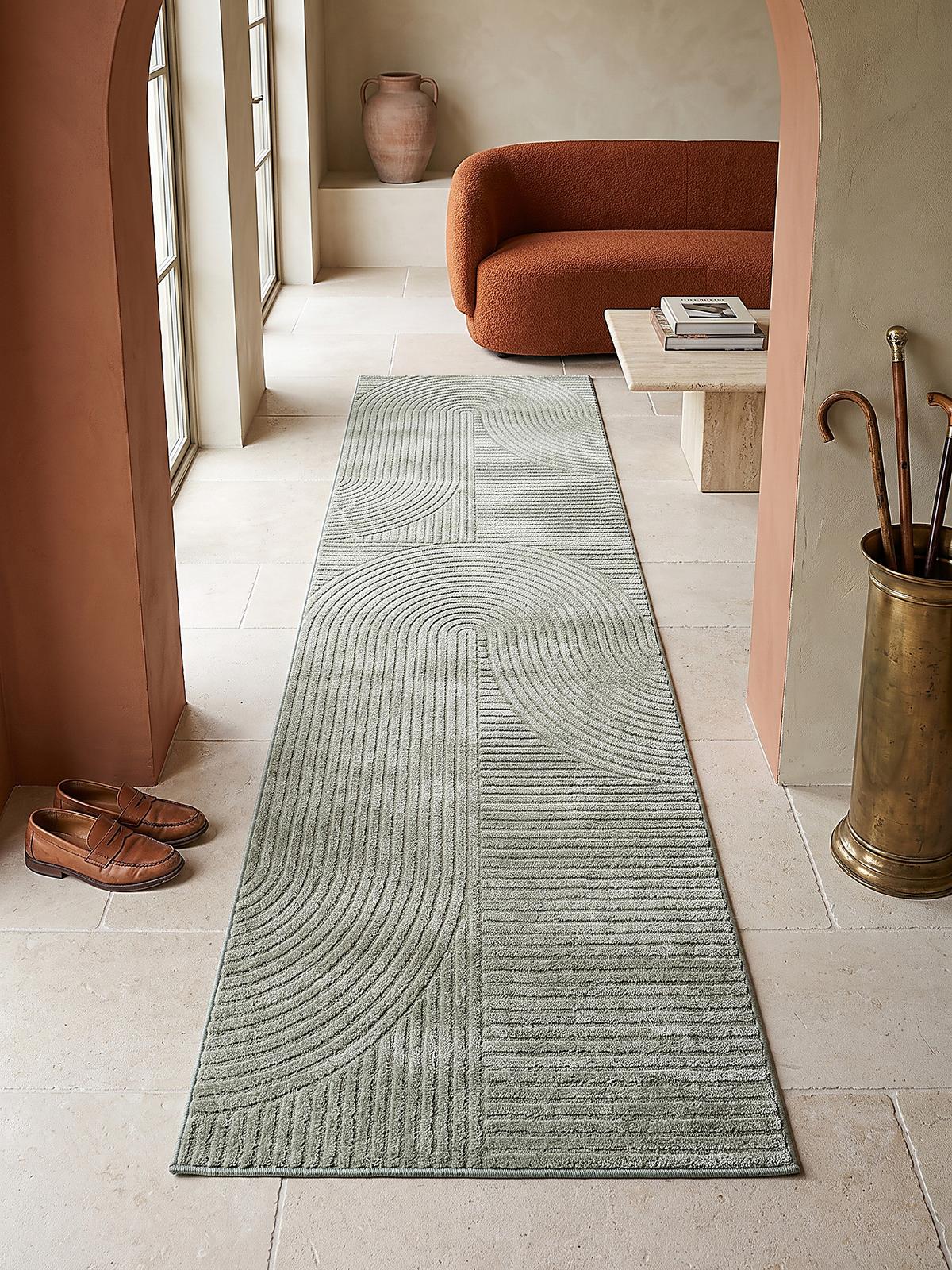 LÄUFER CETINA Geometrisch Polypropylen-Polyester Grün 80 x 300 cm - Grün, Textil (80/300cm) - KADIMA DESIGN
