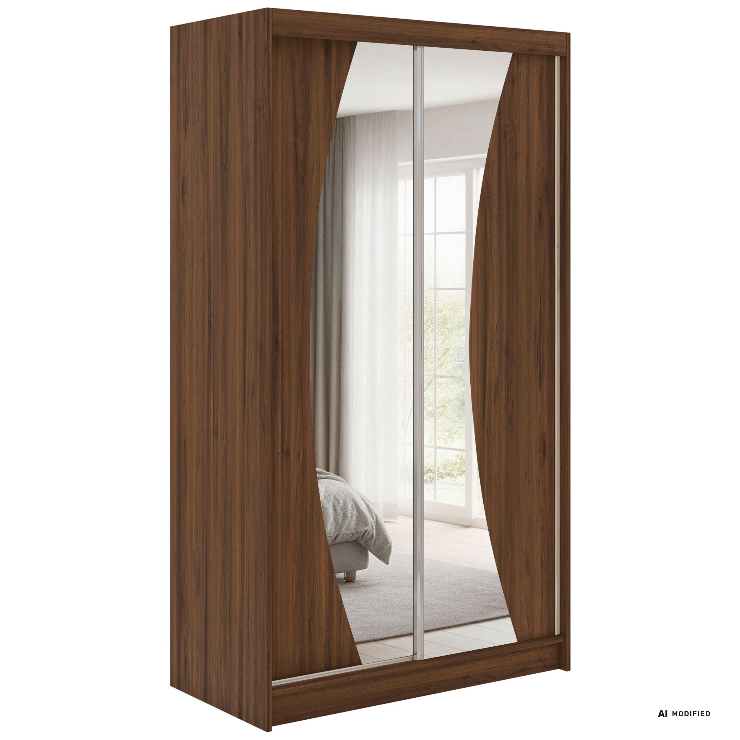 SCHWEBETÜRENSCHRANK 120 - VERONA - Warmia Walnuss mit Spiegel - Walnussfarben/Alufarben, Holzwerkstoff/Metall (120/216/61cm) - MKS