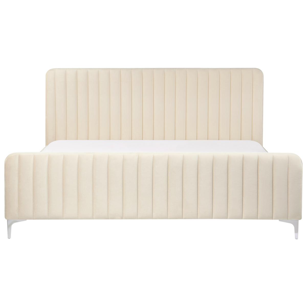 BETT mit Lattenrost 180/200 cm Samtstoff Hellbeige Lunan - Beige, Textil (180/200cm) - Beliani