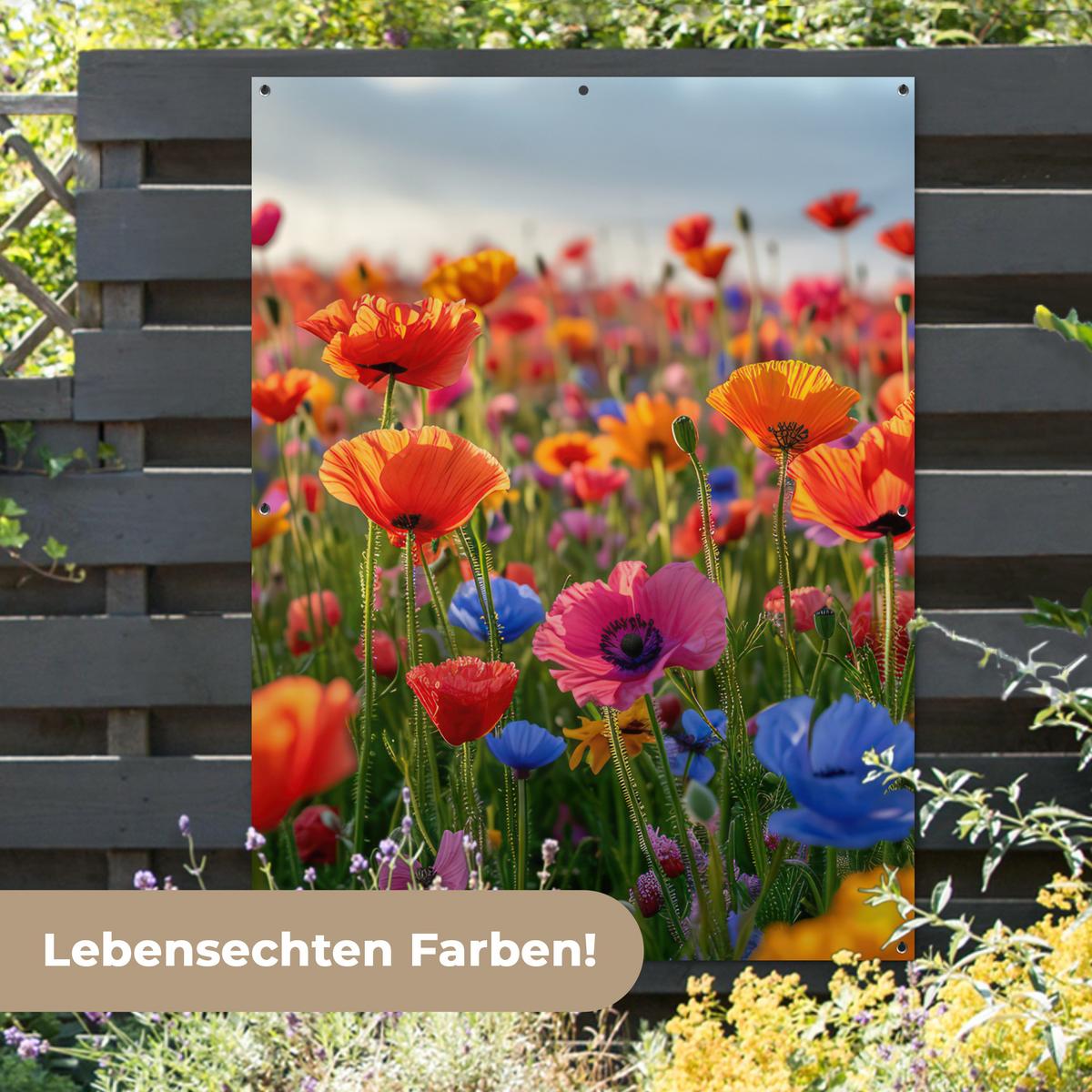 GARTENPOSTER Blumen - Mohnblumen - Farbenfroh - Natur Gartendekoration 120x160 cm - Dunkelorange, Kunststoff (120/160/0.2cm) - OnlyWow