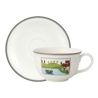 CAFÉ AU LAIT OBERTASSE MIT UNTERTASSE Charm & Breakfast Design Naif weiß-bunt 500 ml - Multicolor/Weiß, Keramik (19.5/10.5/19.5cm) - Villeroy & Boch