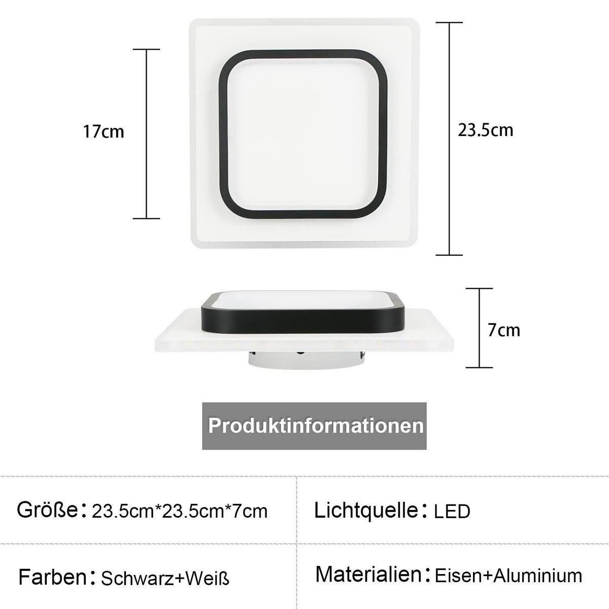 LED-DECKENLEUCHTE Harmonie 23.5/23.5/7 cm - Schwarz/Weiß, Kunststoff (23.5/23.5/7cm) - Nettlife