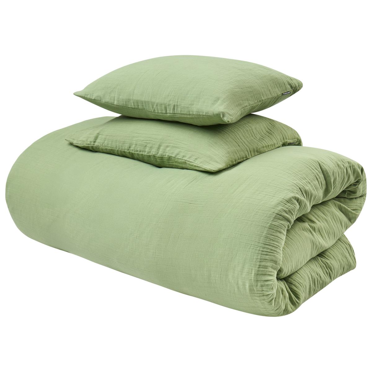 BETTWÄSCHE-SET 200/200 cm Baumwollmusselin Grün Sumner - Grün, Textil (200/200cm) - Beliani