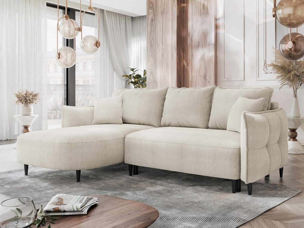 ECKSOFA Sycylia, Seite: Links - Creme/Schwarz, Holz/Textil (244/165cm) - MIRJAN24