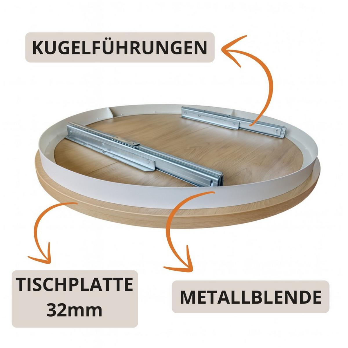 ESSTISCH Lumi, Runder, mit Metallbeinen, Kaschmir - Kaschmir, Holzwerkstoff/Metall (100/100/77cm) - Beautysofa
