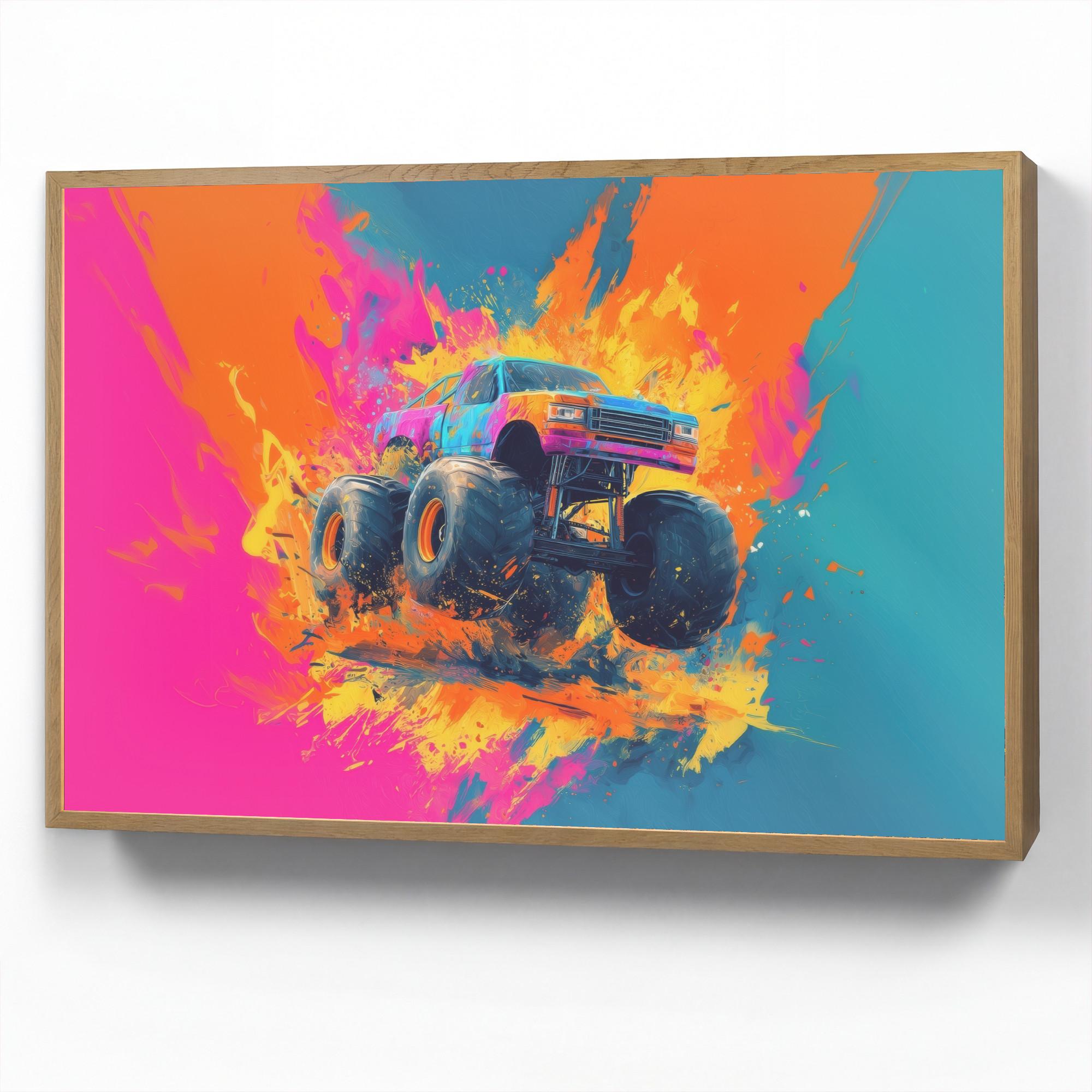 WANDLEUCHTE MIT AKKU Monstertruck - Abstrakt - Farbspritzer - Farbenfroh 100x70 cm - Pink, Holzwerkstoff (100/70/8cm) - OnlyWow