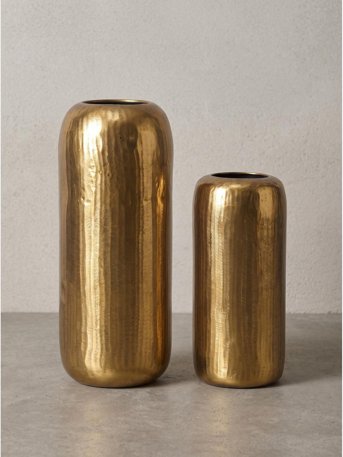 VASEN 2er-Set AMALFI, Aluminium, handgefertigt, Gold, Ø 16 x 40,5 cm - Goldfarben, Metall (40.5cm) - KADIMA DESIGN