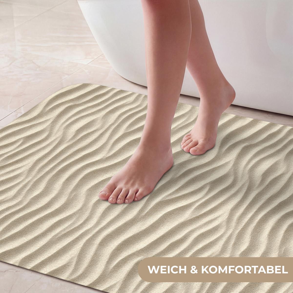 BADEMATTE Sand - Wellen - Beige 60x90 cm - Beige, Textil (60/90cm) - OnlyWow