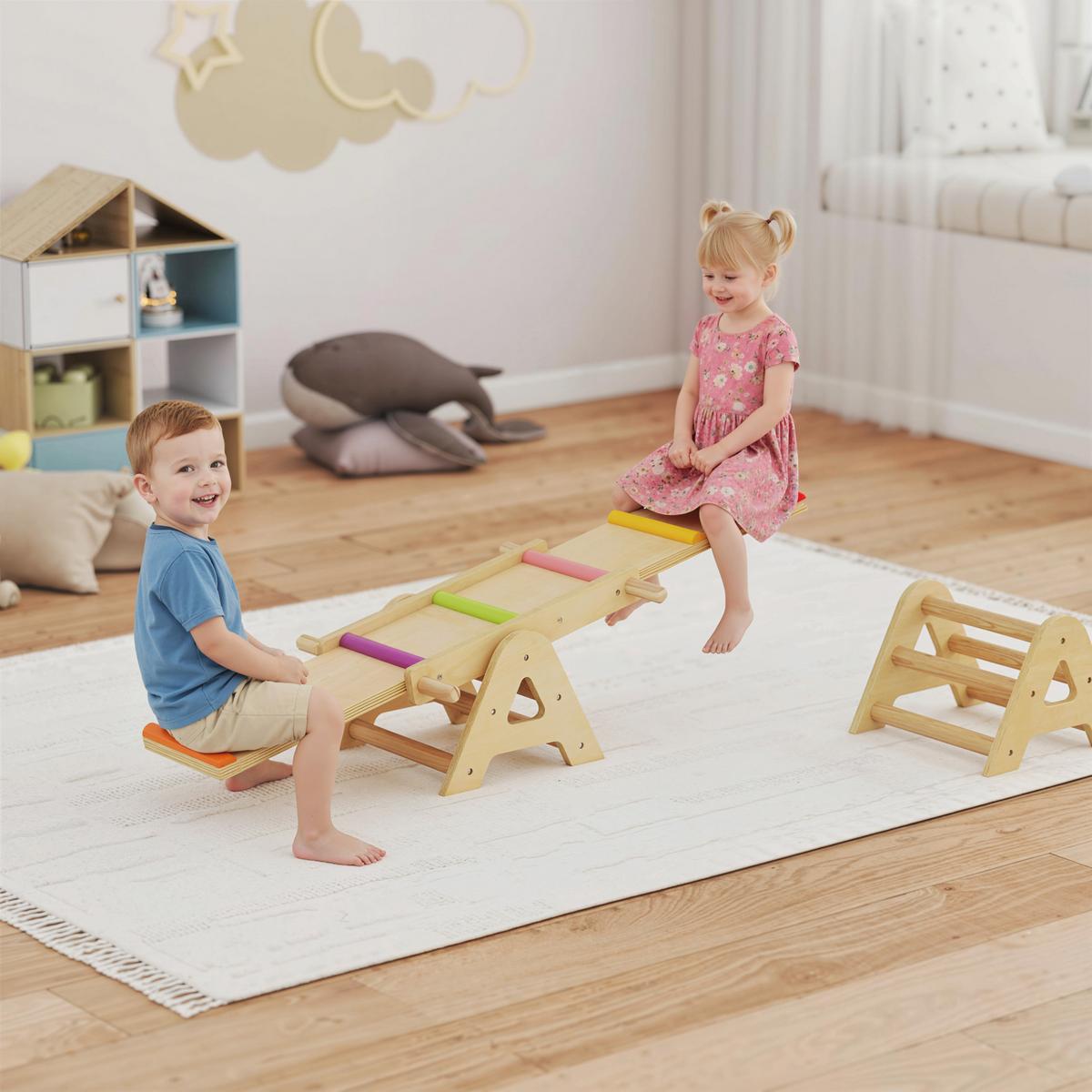 KINDERWIPPE Pappelholz Kiefernholz Mehrfarbig - Multicolor, Holz (38/133cm) - AIYAPLAY