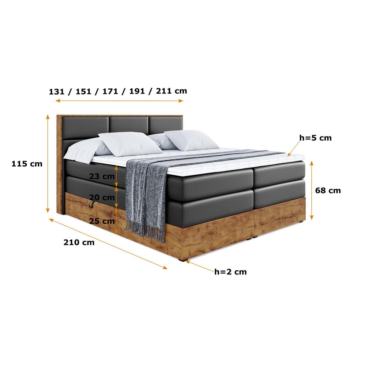 BOXSPRINGBETT mit Matratze H3|H4 und Lattenrost - LOLLI1 KING-140x200 - Schwarz - Schwarz, Holzwerkstoff (140/200cm) - ALTDECOR