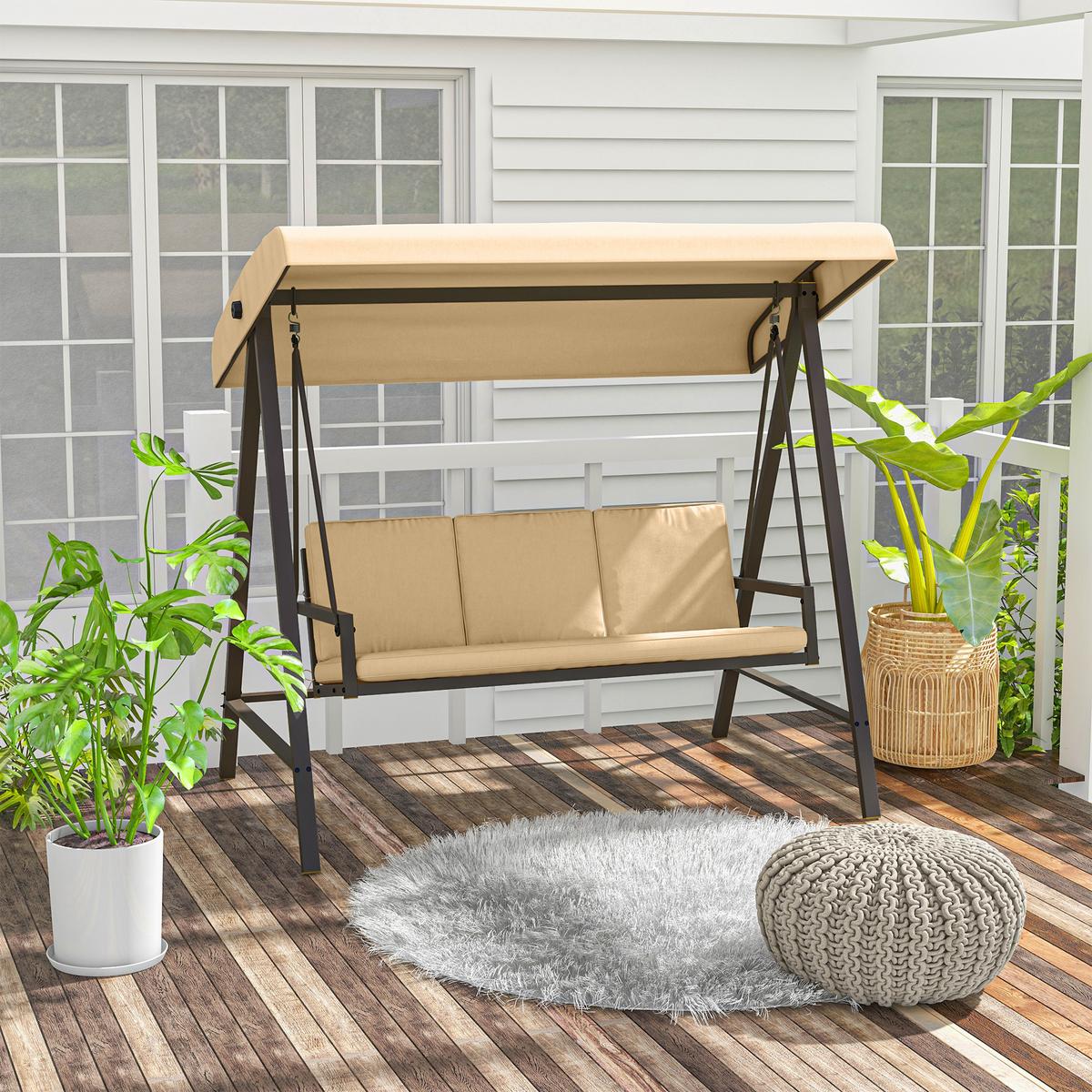 HOLLYWOODSCHAUKEL, 3-Sitzer, Beige, 200 x 125 x 175 cm - Beige, Kunststoff (125/175/200cm) - Outsunny