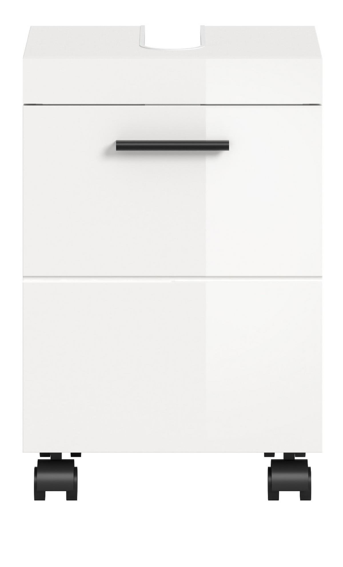 WASCHBECKENUNTERSCHRANK weiß Hochglanz 40 cm, Badschrank auf Rollen - Weiß Hochglanz/Schwarz, Holzwerkstoff/Kunststoff (40/58/30cm) - Inn.Furn