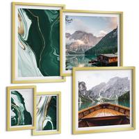 BILDER SET 5er Set - 50x50 cm & 20x30 cm & 40x60 cm Goldrahmen - Abstrakte Muster von Sukkulentenblättern - Goldfarben, Kunststoff (40/60cm) - TULUP