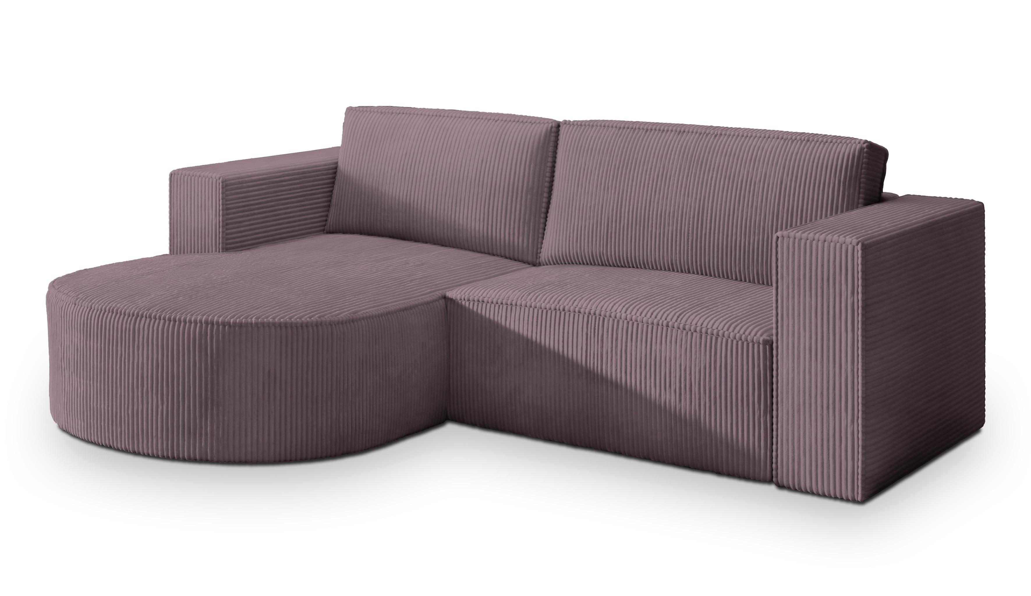 ECKSOFA SORELA P L-S Lila Kordstoff mit Schlaffunktion - Lila, Holz (263/174cm) - MASSENO