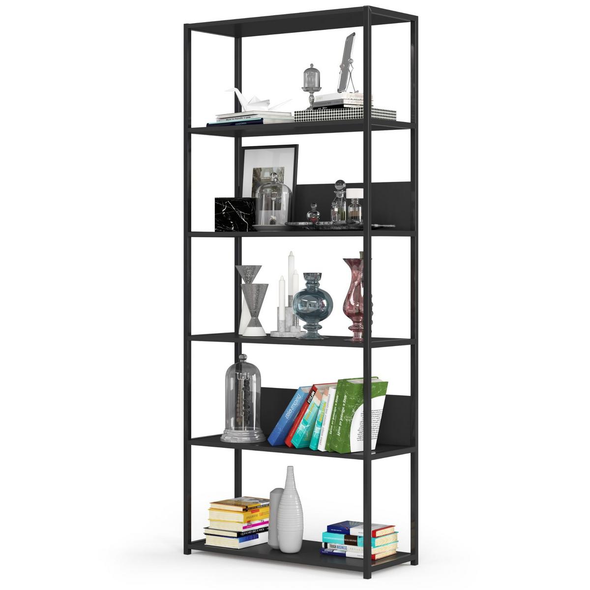 STANDREGAL Schwarz, Schwarz 192/80/32 - Schwarz, Holzwerkstoff (80/192/32cm) - RAUMHIRSCH FURNITURE