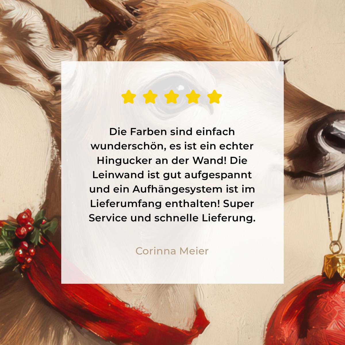 LEINWANDBILD Weihnachten - Hirsch - Geweih - Weihnachtskugel - Rentier Room Decor 30x40 cm - Hellbraun, Textil (30/40cm) - MuchoWow
