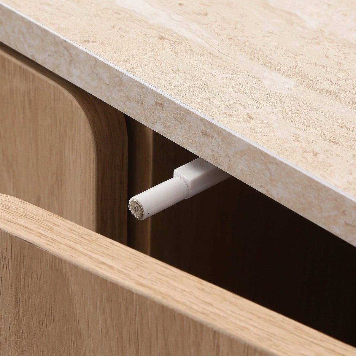 SIDEBOARD 3 Türen mit Travertin-Dekorplatte B160 cm - HELIOS - Eschefarben, Holzwerkstoff (40/80/48cm) - Calicosy