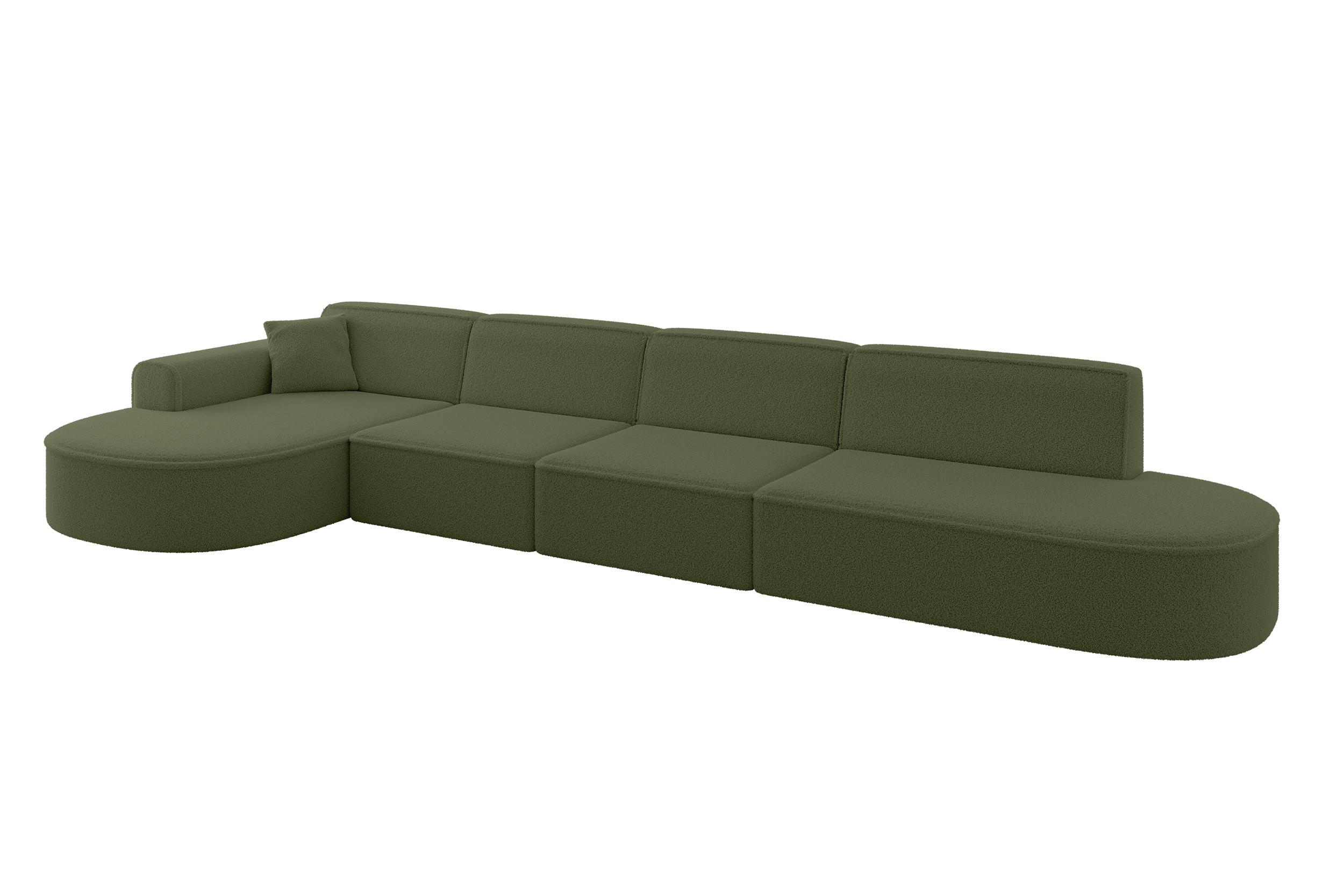 ECKSOFA Ottomane Links MARI-L3 - 413x171x79 cm Grün Bouclé - Schwarz/Grün, Holzwerkstoff/Kunststoff (165/406cm) - ALTDECOR