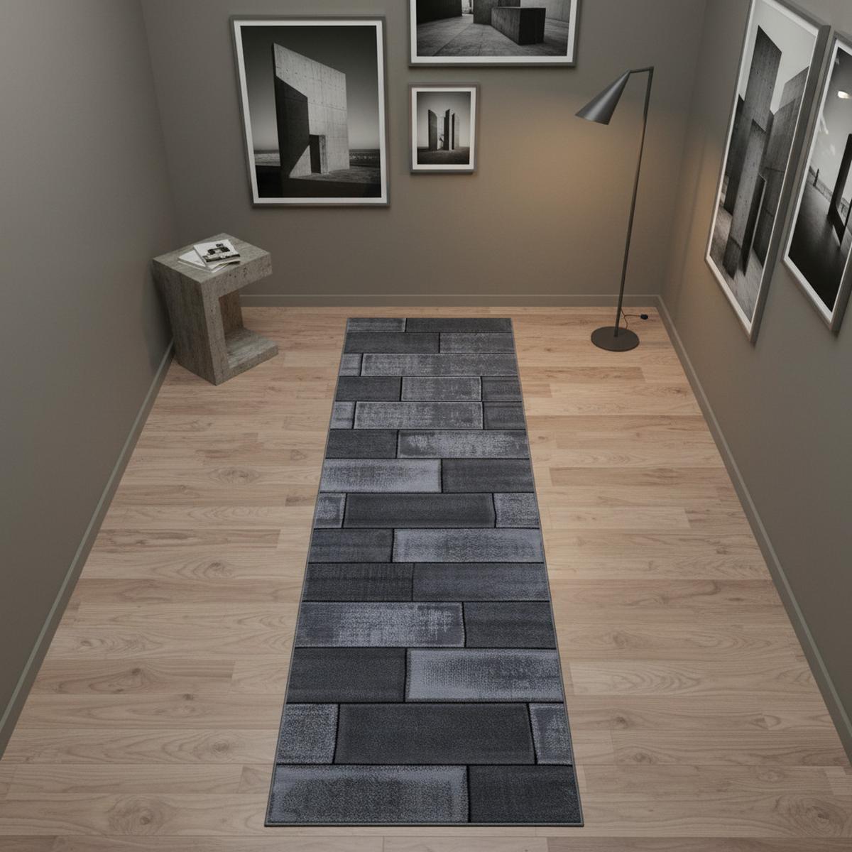 KURZFLORTEPPICH INN, in Steinoptik, Schwarz, 80 x 300 cm - Schwarz, Textil (80/300cm) - KADIMA DESIGN