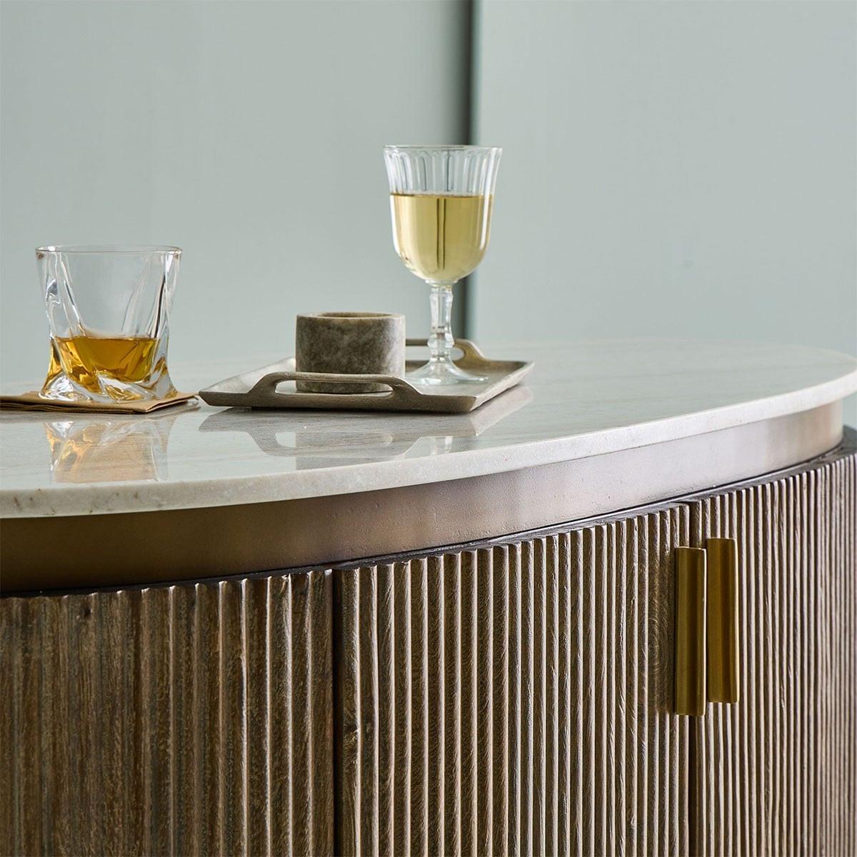 TRESEN aus Massivholz und Marmor 120/104/50 cm - Braun, Holz (12.5/50/104cm) - Signature