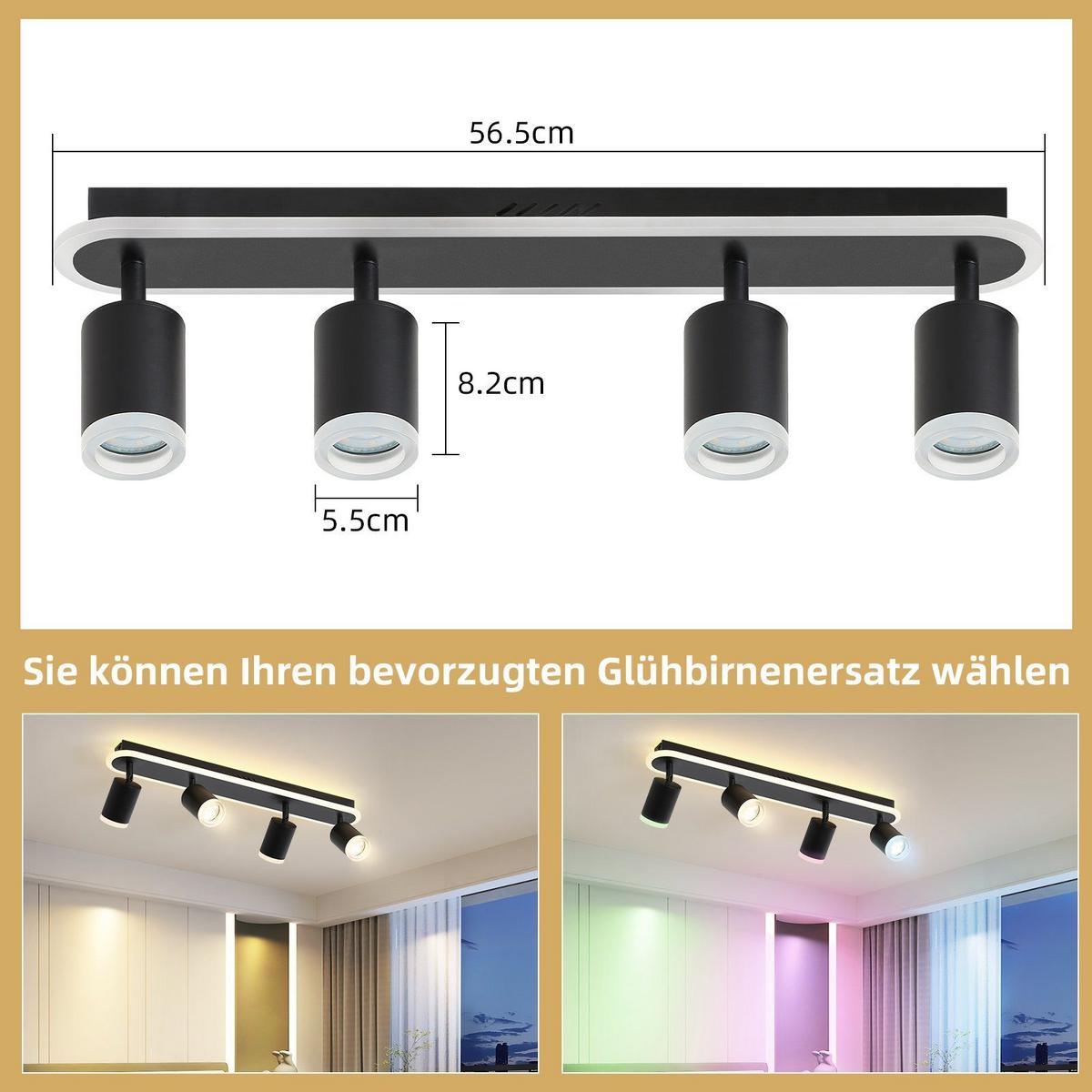DECKENSTRAHLER Lichtelf 4-flammig 57/8/10 cm - Schwarz, Metall (57/8/10cm) - Nettlife