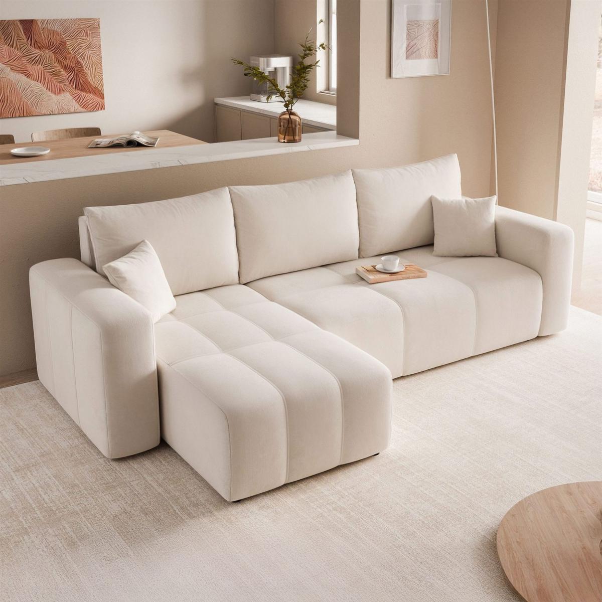 ECKSOFA Leros Mit Schlaffunktion - Creme, Holzwerkstoff/Textil (248/145cm) - Fun Möbel