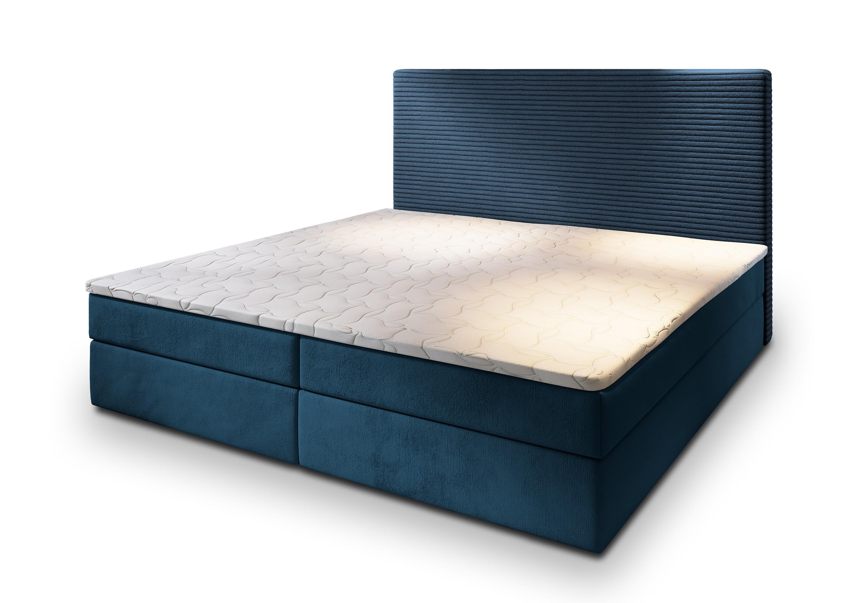 BOXBETT GIARRO 200x200 cm mit Matratze und Topper, H2+H3 - Blau - Blau, Holz (200/200cm) - MASSENO