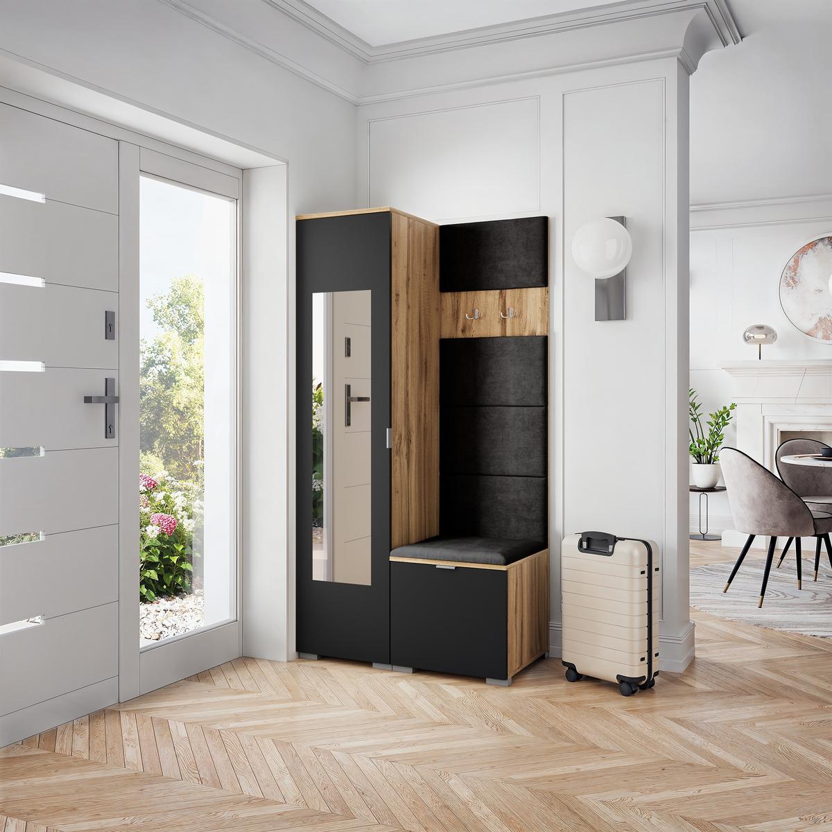 GARDEROBENSCHRANK VIRA 95/181/51 cm Modern Eiche Wotan - Eiche Wotan/Schwarz, Holzwerkstoff (95/181/51cm) - MASSENO