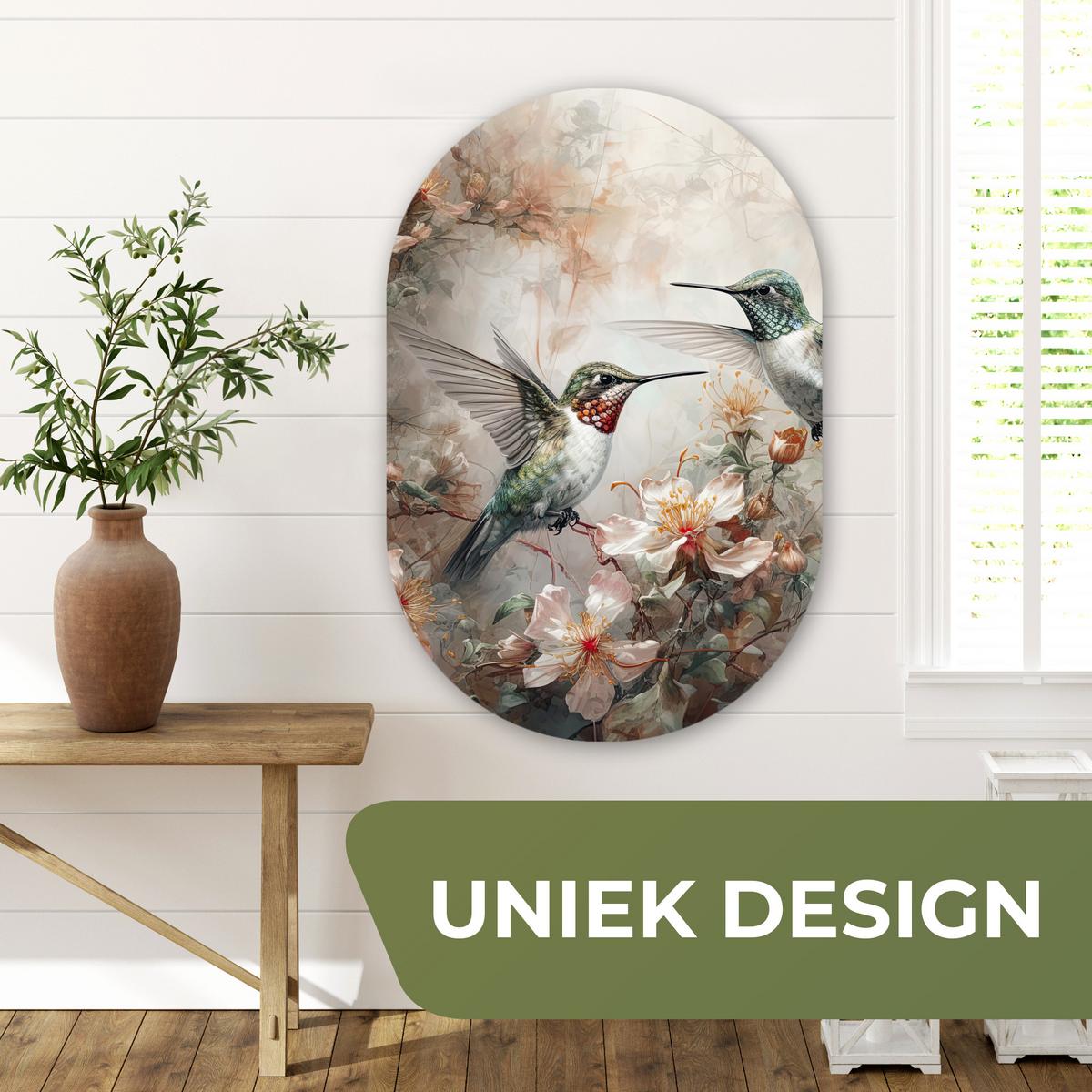 WANDBILD Kolibri - Vögel - Blumen - Pflanzen Wanddeko Schlafzimmer 60x90 cm - Hellgrün, Kunststoff (60/90cm) - MuchoWow