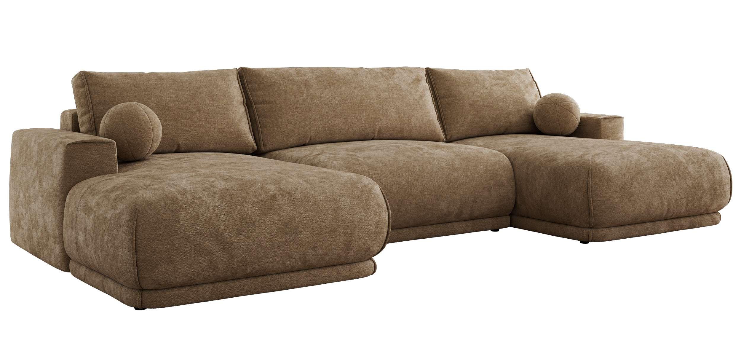 WOHNLANDSCHAFT RINA U Braun Schenille glatt - Schwarz/Braun, Kunststoff/Textil (360/85/170cm) - MKS