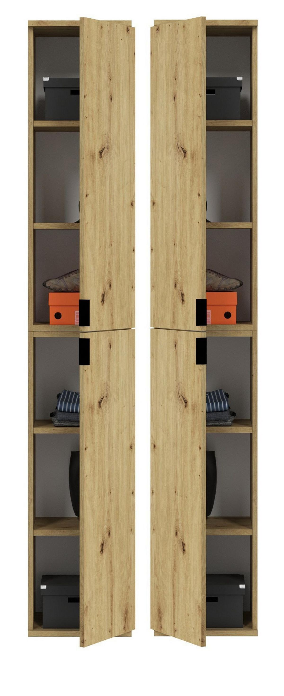 SCHUHSCHRANK Eiche 30 x 193 cm, schmaler Flurschrank mit flexibler Inneneinteilung - Schwarz/Eiche Artisan, Holzwerkstoff/Kunststoff (30/193/34cm) - Inn.Furn