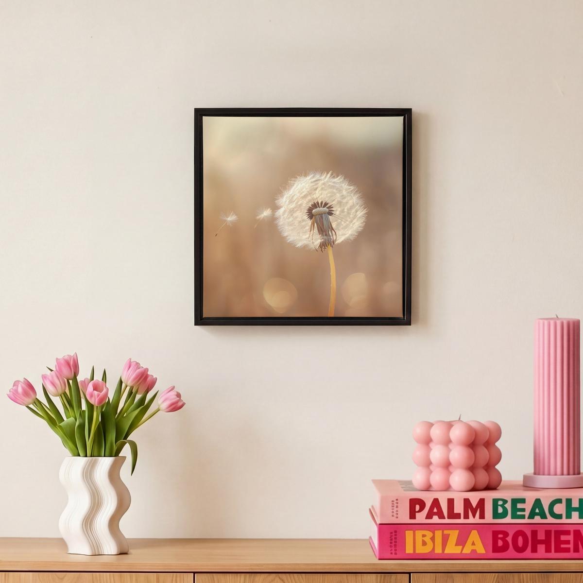 LEINWAND Bilder mit Rahmen - Löwenzahn - Beige - Natur - Blume - 20x20 - Hellbraun, Textil (20/20cm) - MuchoWow