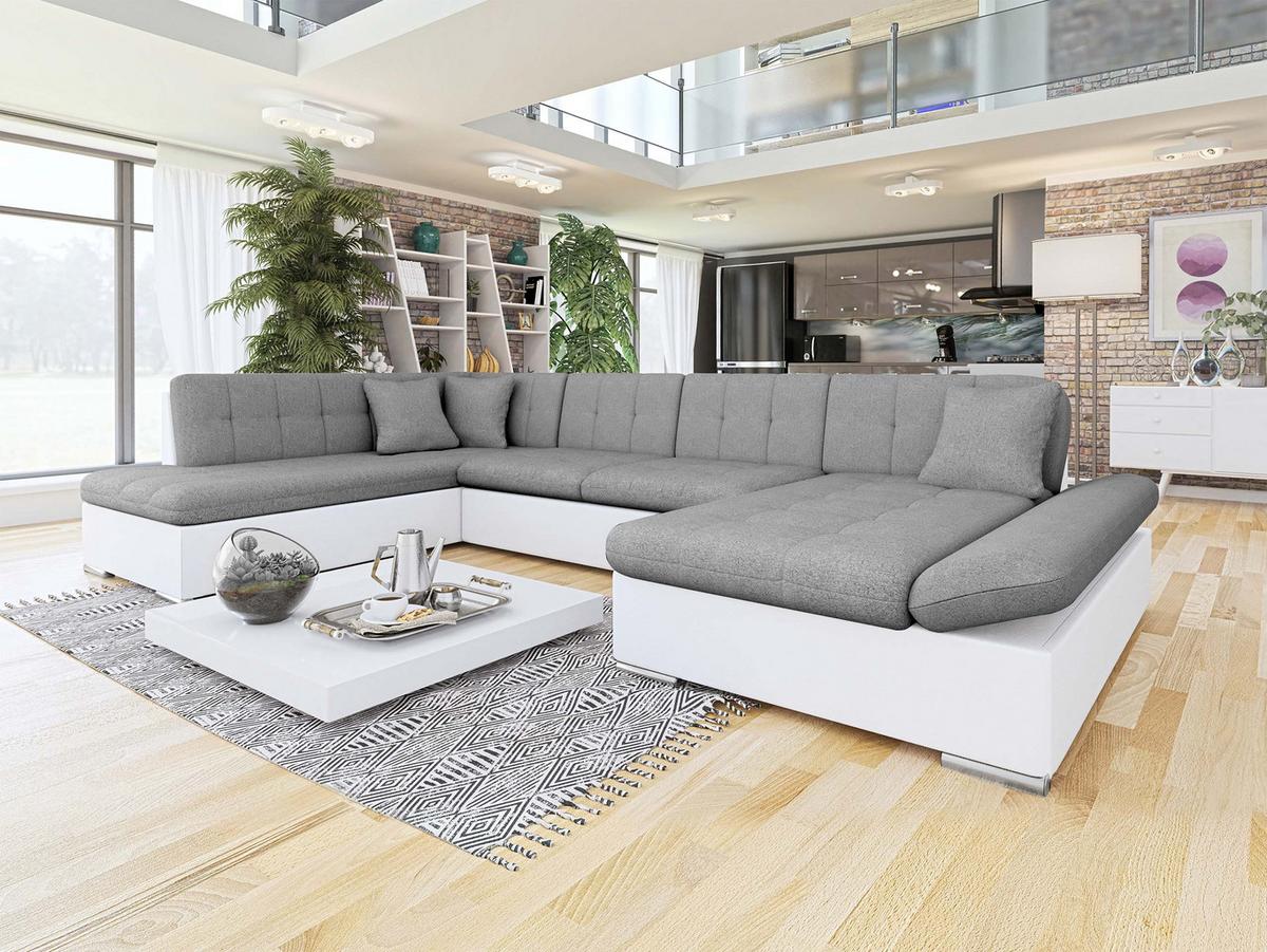 ECKSOFA Bergen, Seite: Rechts - Silberfarben/Weiß, Holz/Textil (345/76/205cm) - MIRJAN24
