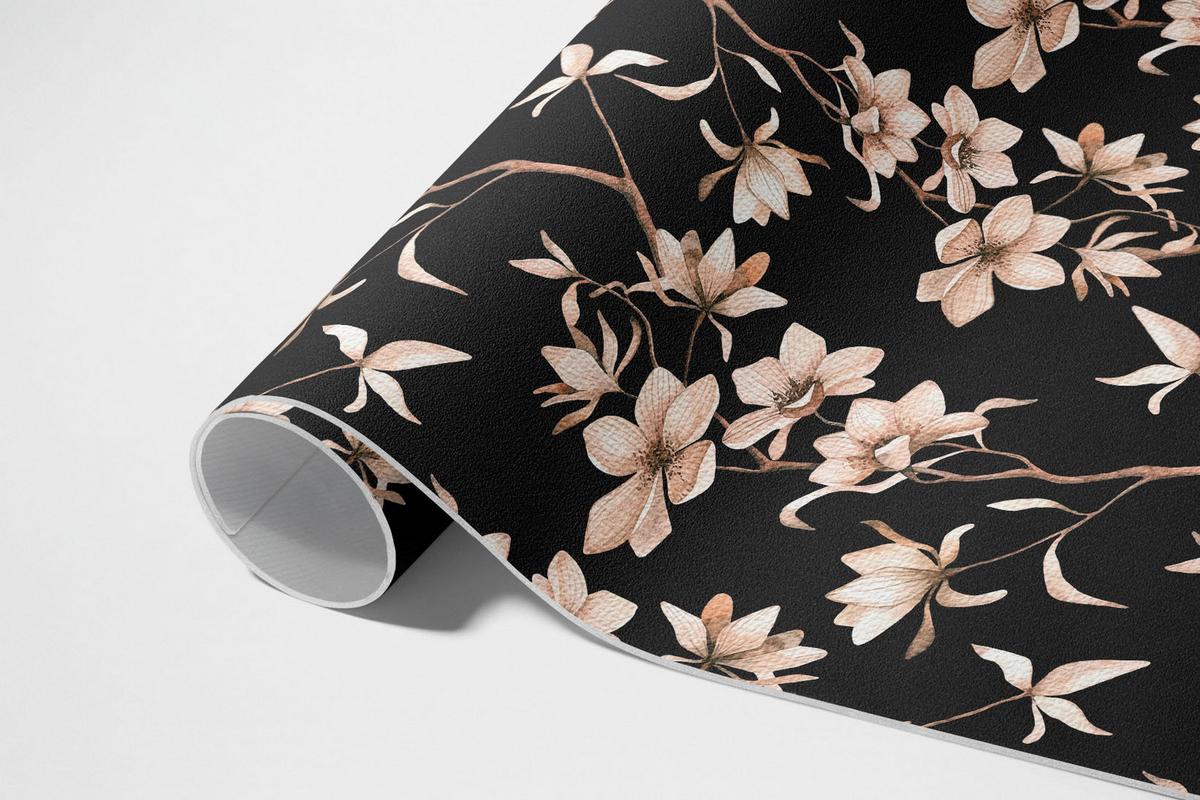TEPPICH 100x150 cm Helle Blumen auf Zweigen Vintage Muster - Schwarz, Kunststoff (100/150cm) - Wallfluent