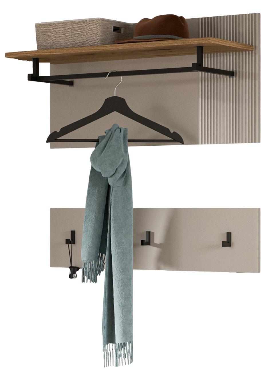 GARDEROBENPANEEL Kaschmir Sand und Eiche Evoke, Wandgarderobe Set 2-teilig 80 cm - Kaschmir/Eichefarben, Holzwerkstoff/Metall (80/80/28cm) - Inn.Furn
