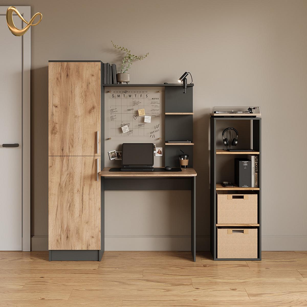 SCHREIBTISCH Rina Anthrazit/Goldkraft Eiche 122.9 x 168 cm - Honigeiche/Anthrazit, Holzwerkstoff (52/122.9/168cm) - Livinity®