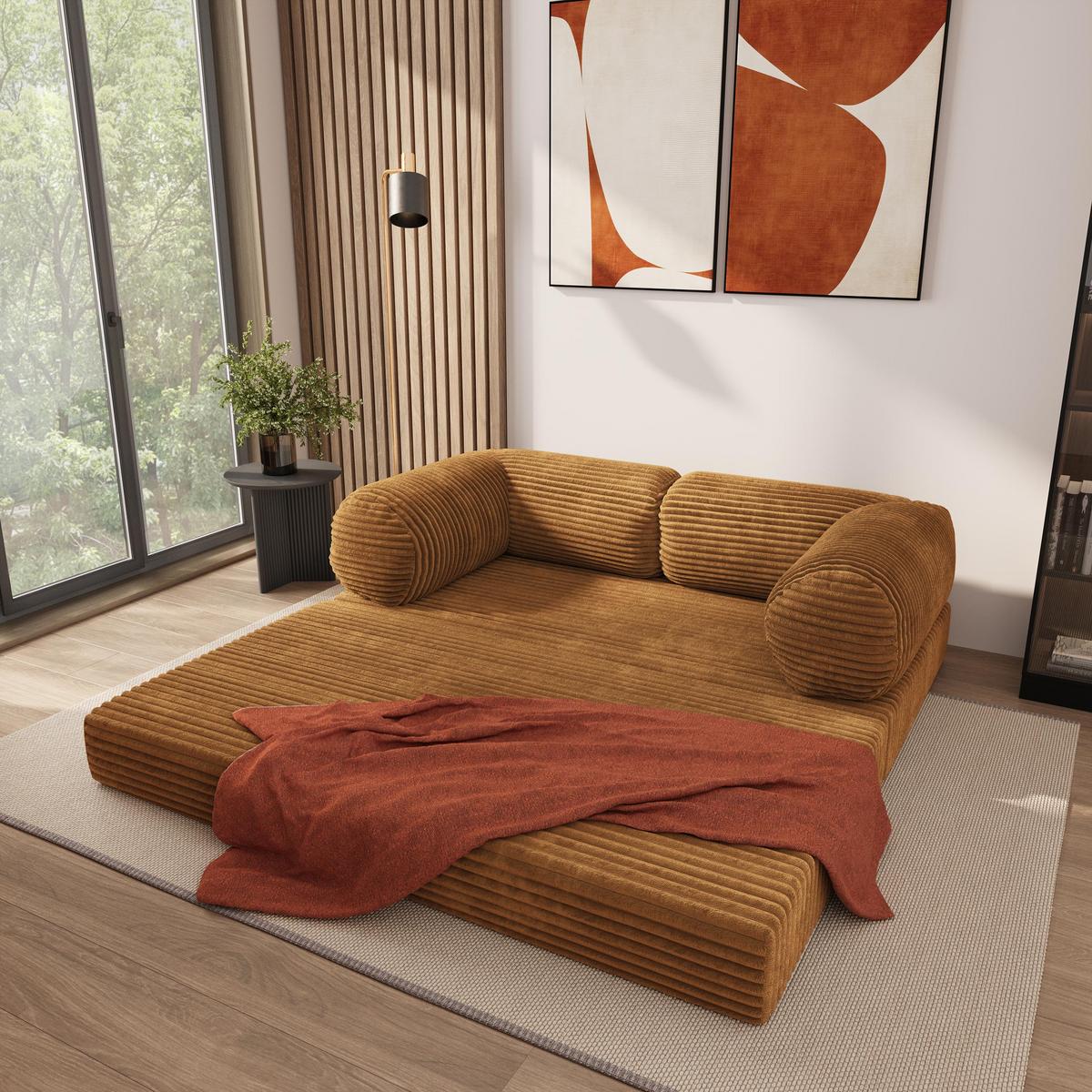BETTSOFA ALVIO aus Schaumstoff Kordstoff Orange Schlaffunktion - Orange, Textil (170/68/80cm) - MASSENO