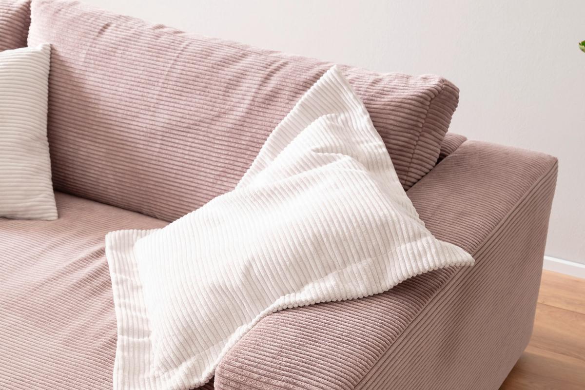 BIG SOFA XL MIT TABLETT MADELINE Pink Cord - Pink/Schwarz, Kunststoff/Textil (290/85/190cm) - KAWOLA