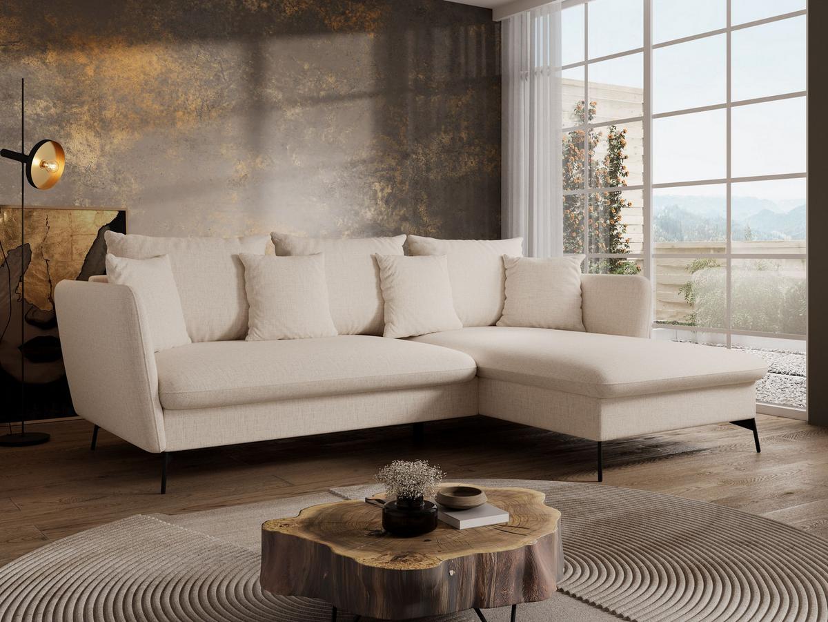 ECKSOFA FERRO Creme Chenille mit Schlaffunktion - Creme, Holz (258/167cm) - MASSENO