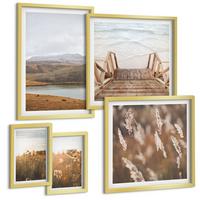 BILDER SET 5er Set - 50x50 cm & 20x30 cm & 40x60 cm Goldrahmen - Landschaften Wiesen Berge See - Goldfarben, Kunststoff (40/60cm) - TULUP