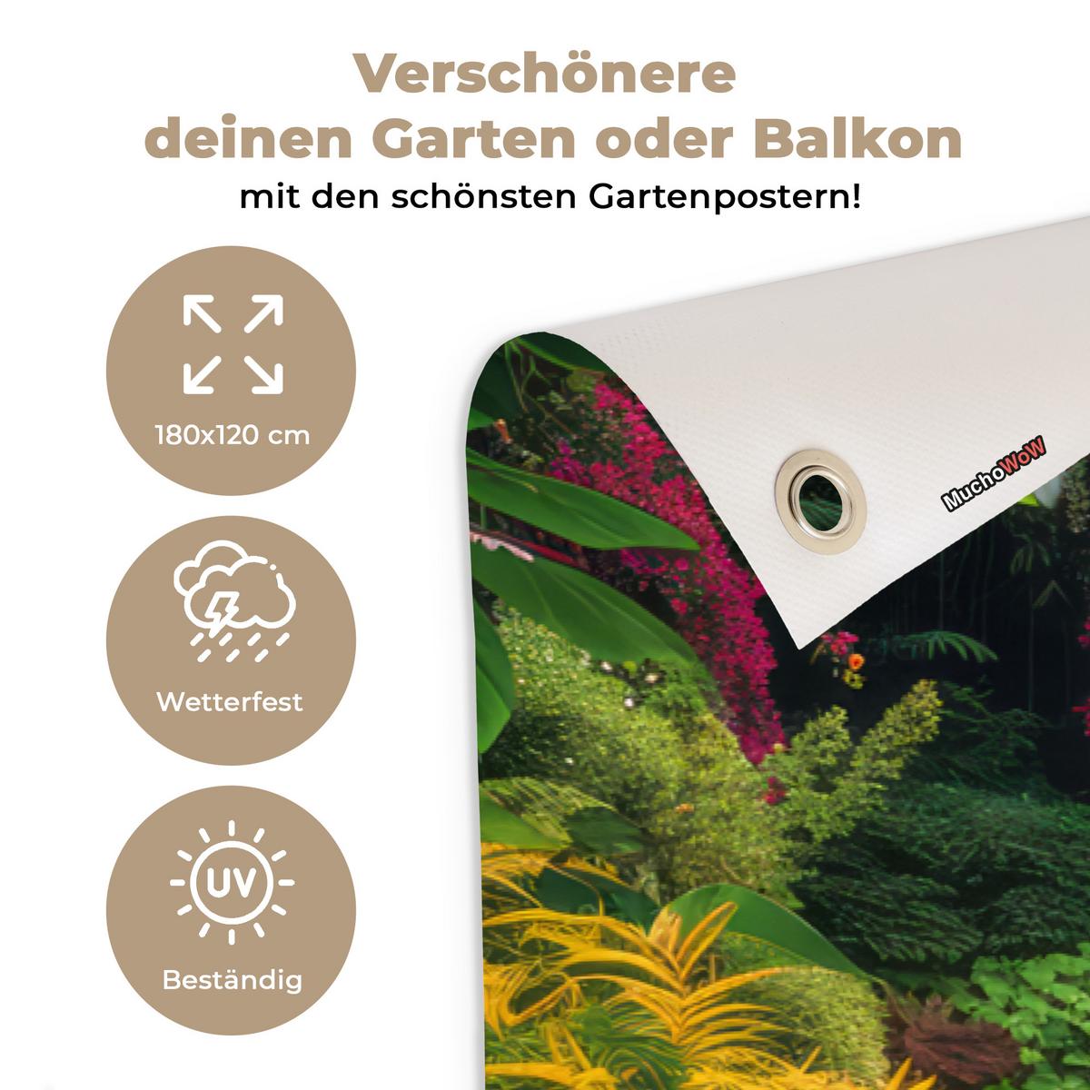 GARTENPOSTER Wasserfall - Natur - Pflanzen - Dschungel - Wasser Poster für draußen 180x120 cm - Grün, Kunststoff (180/120/0.2cm) - OnlyWow