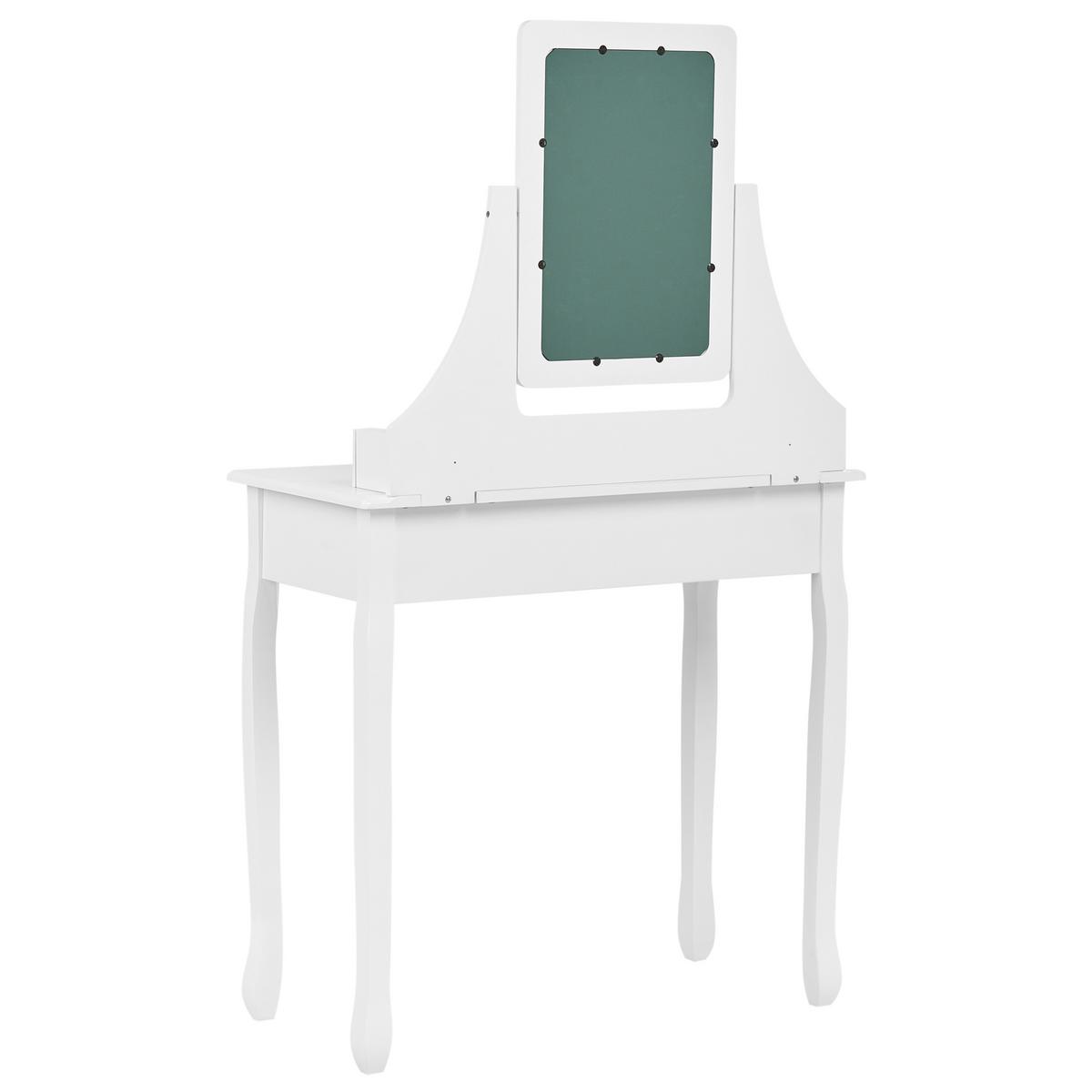 SCHMINKTISCH mit Spiegel und Hocker Weiß Rayon - Weiß, Holzwerkstoff (80/139/40cm) - Beliani