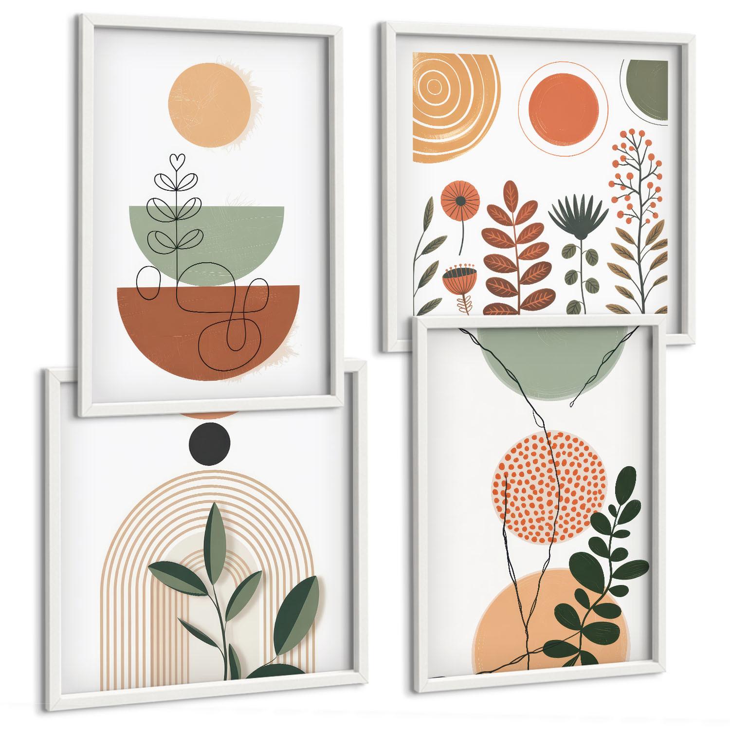 BILDER SET 4er Set - 50x50 cm & 40x60 cm Weißer Rahmen - Abstrakte Pflanzenformen - Weiß, Kunststoff (50/50cm) - TULUP